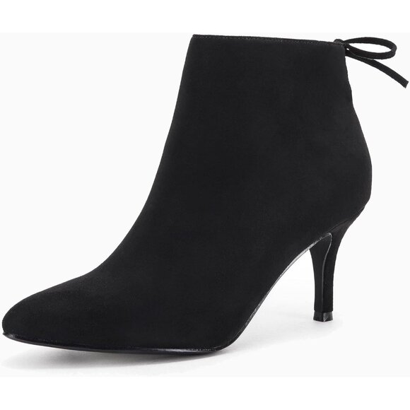 Women's Pointed Toe Heel Ankle Booties Kitten Stiletto Bowtie Strappy Boot Black - Picture 5 of 8